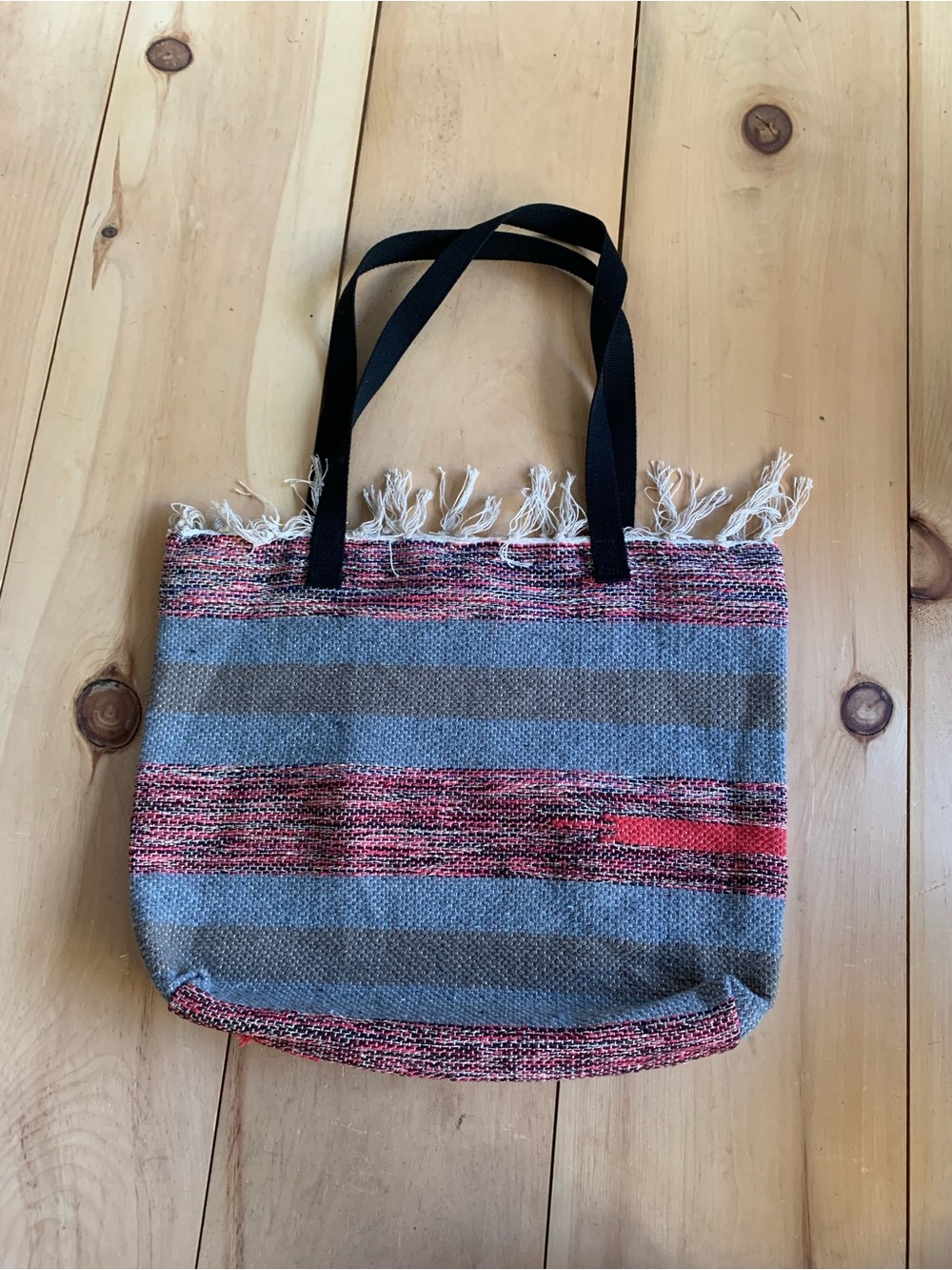 Woven cotton Fringe Stripe Tote Bag